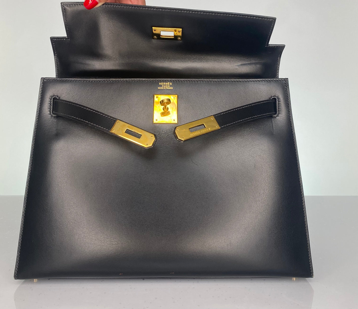 Hermes Vintage Kelly 32 Black Boxcalf Leather