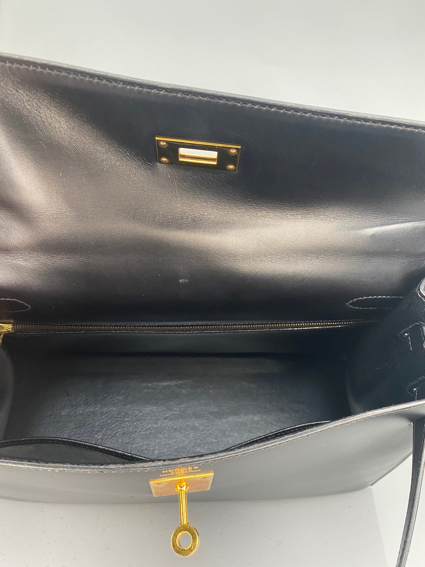 Hermes Vintage Kelly 32 Black Boxcalf Leather