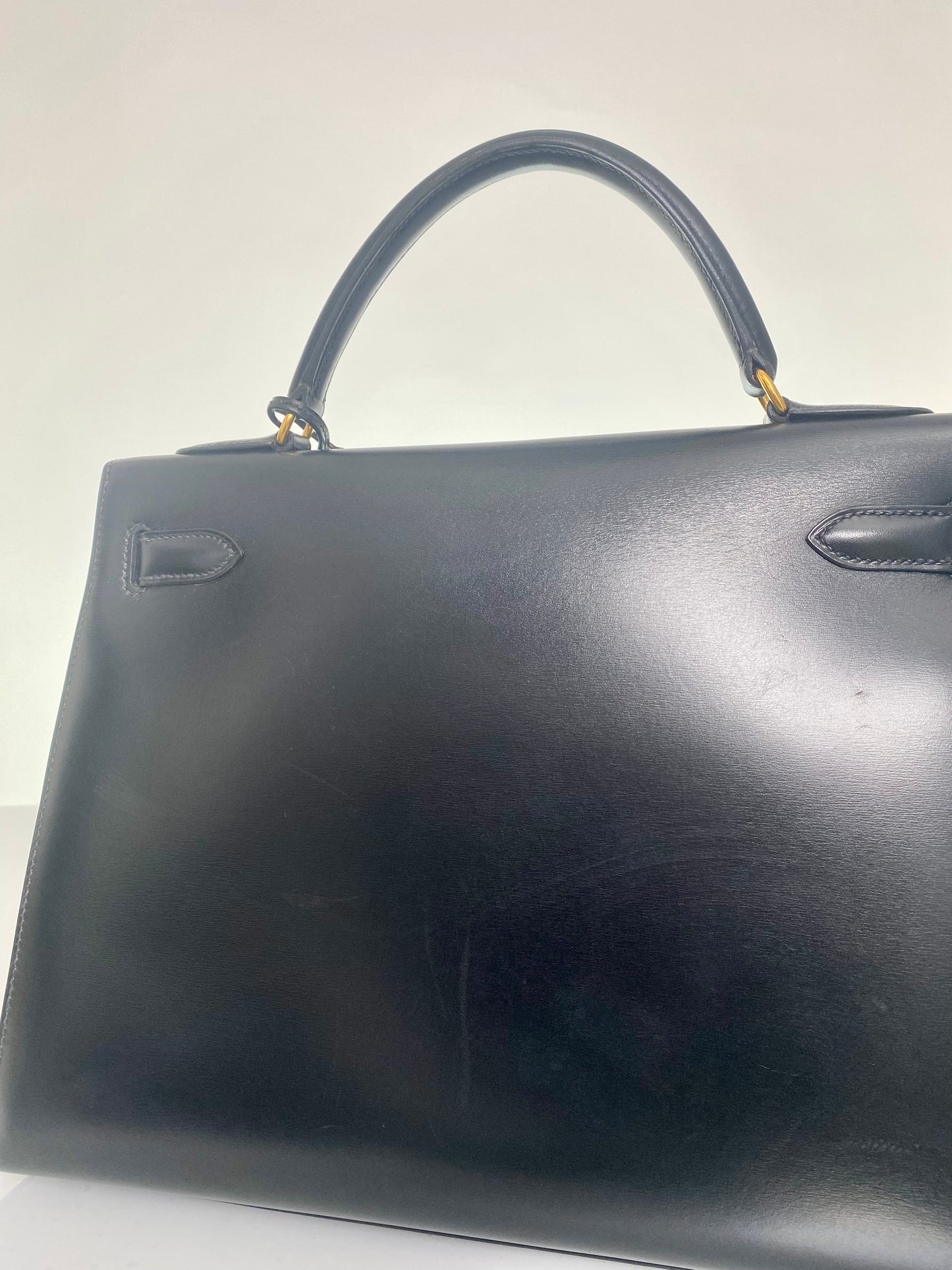 Hermes Vintage Kelly 32 Black Boxcalf Leather