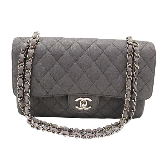 Chanel Grey Glitter Canvas Medium Classic Flap Shoulder Chain B | Havik Shop.com - Shop Now at Havik Shop.com