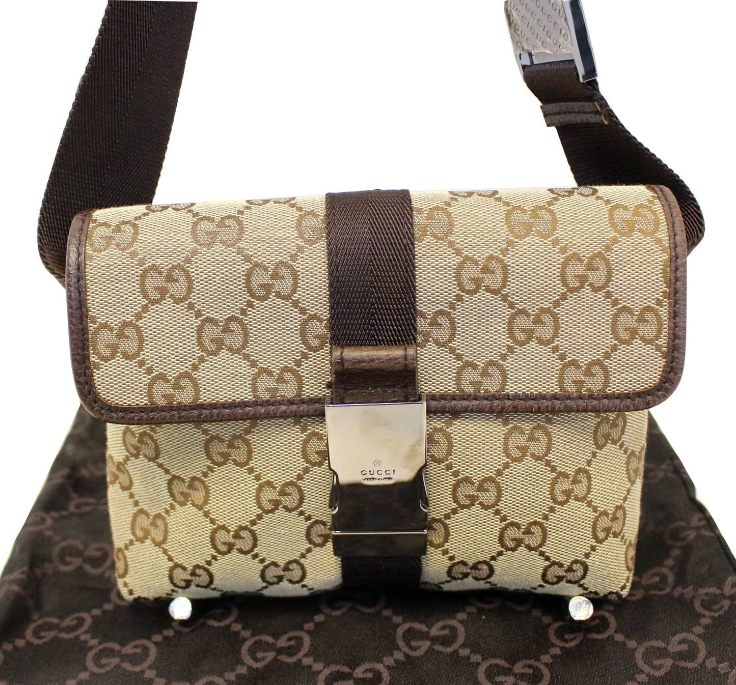 GUCCI GG Canvas Brown Waist Bum Bag