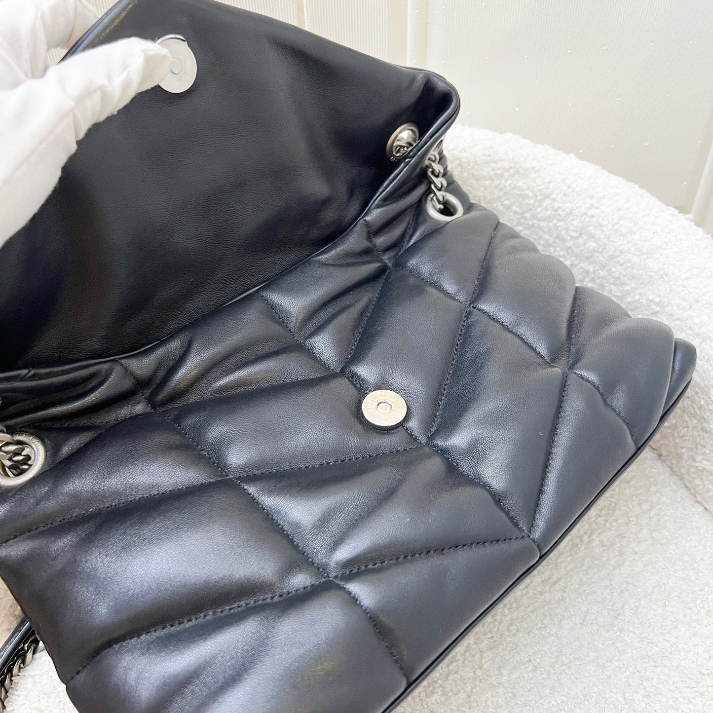 Saint Laurent YSL Small Loulou Puffer Flap Bag in Black Lambskin and PHW