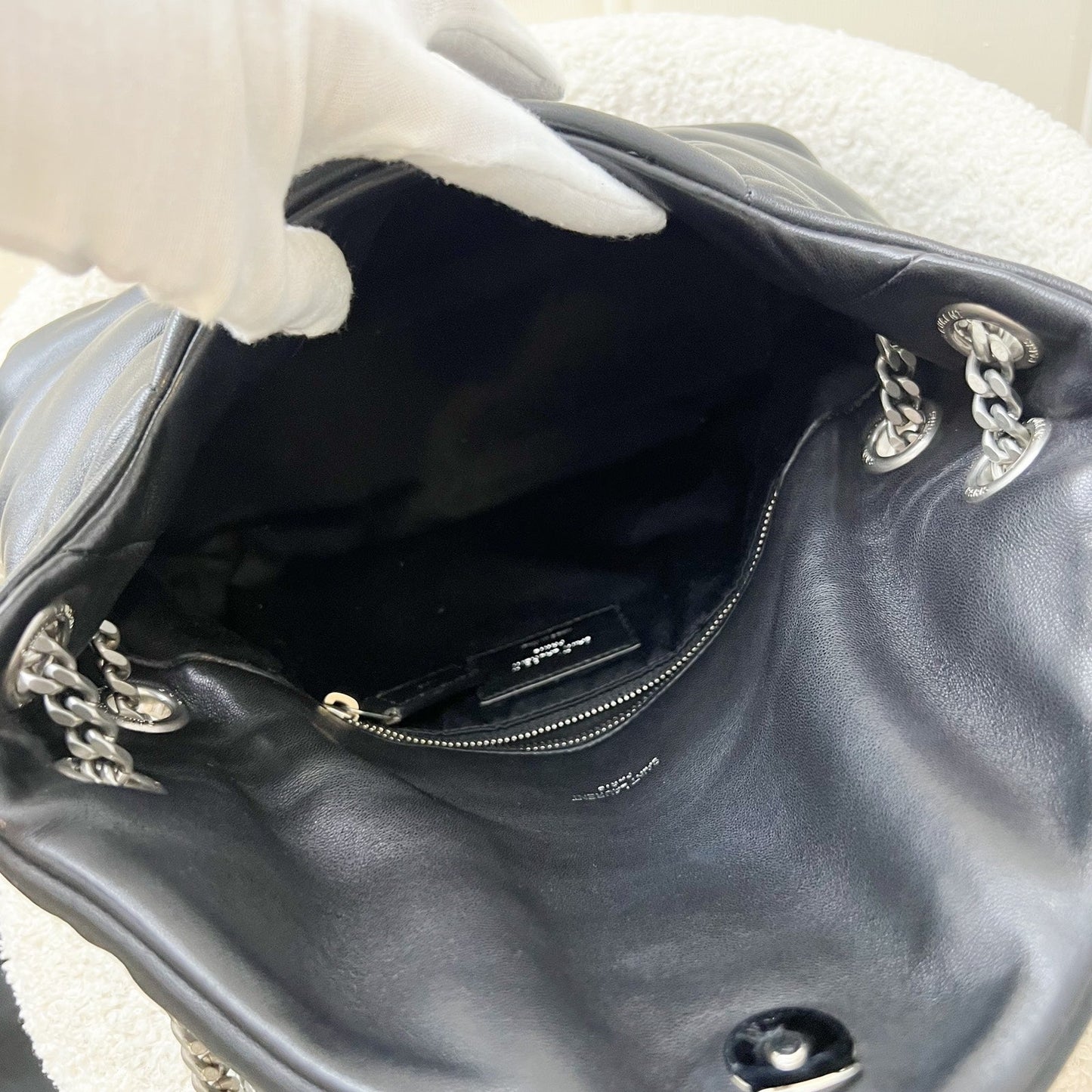 Saint Laurent YSL Small Loulou Puffer Flap Bag in Black Lambskin and PHW