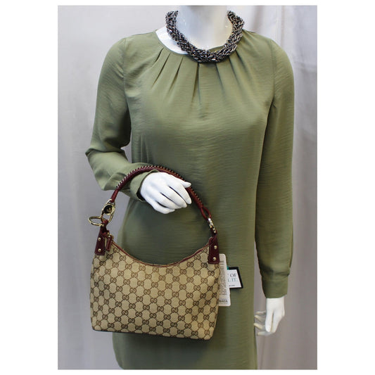 GUCCI GG Canvas Classic Ring Tote Shoulder Bag Beige