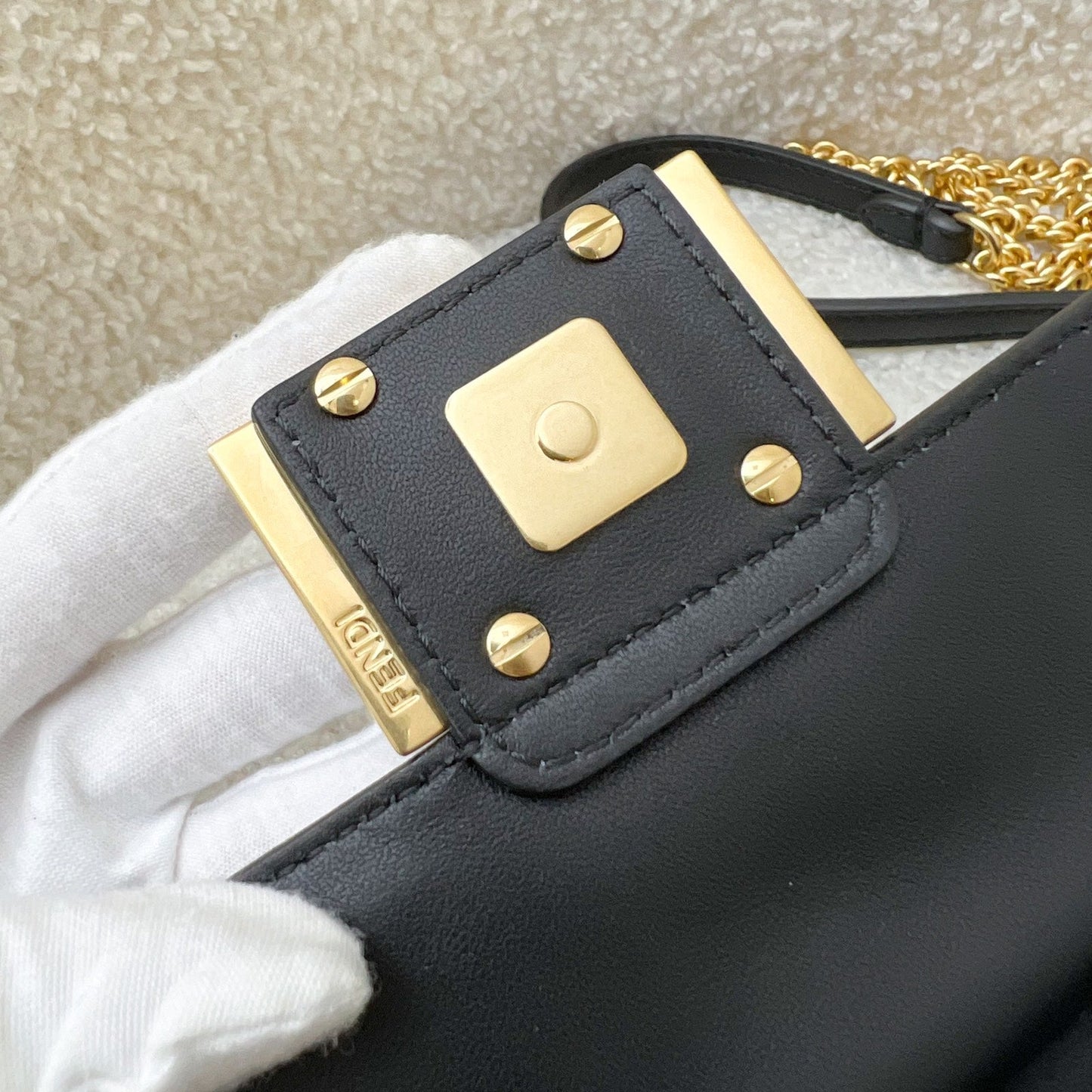 Fendi Mini Baguette Flap Bag in FF Motif Embossed Nappa Leather and GHW