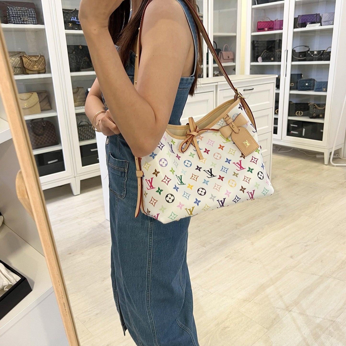 LV Louis Vuitton x Takashi Murakami Carryall PM in Multicolore Blanc Monogram Canvas and GHW