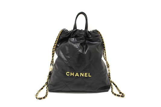 CHANEL Chanel Black 22 Calfskin Leather Drawstring Chain Backpa | Havik Shop.com - Shop Now at Havik Shop.com