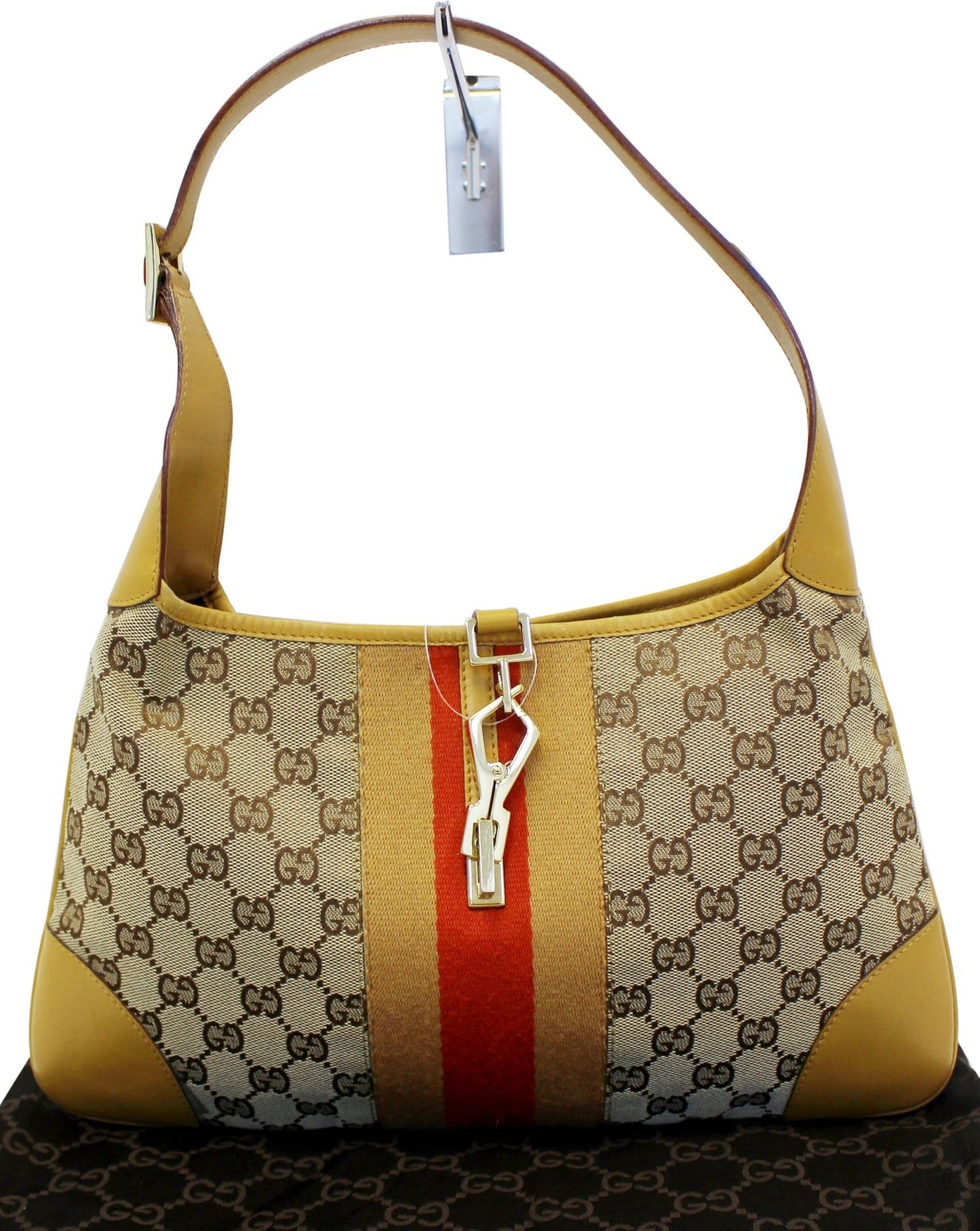 GUCCI GG Canvas/Leather Jackie Shoulder Hobo Bag