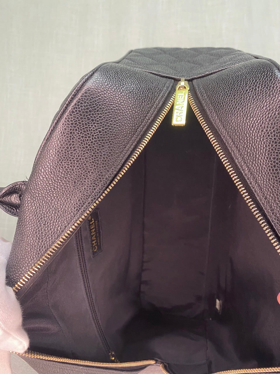 Chanel Vintage Caviar Bowler Top Handle Bag