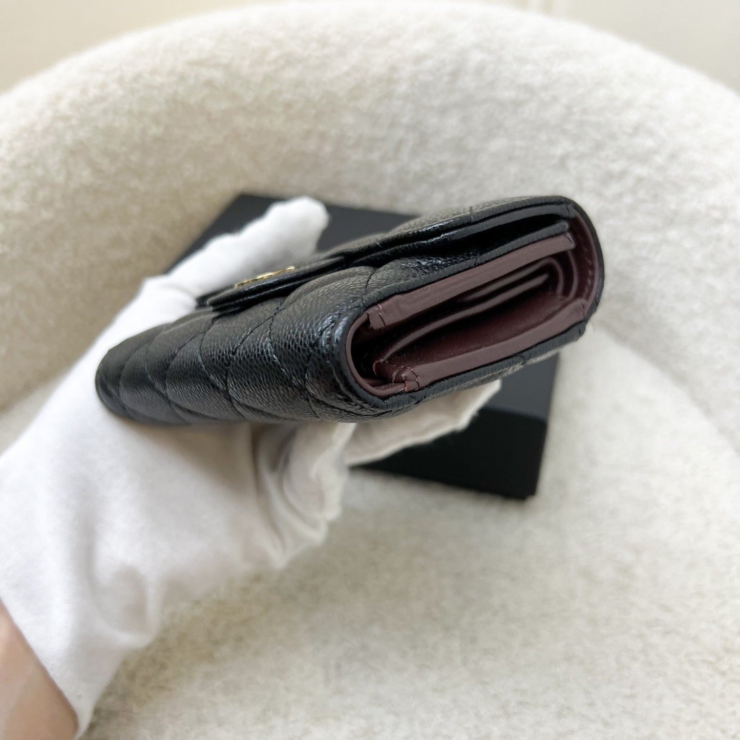 Chanel Compact Small Trifold Wallet in Black Caviar and LGHW