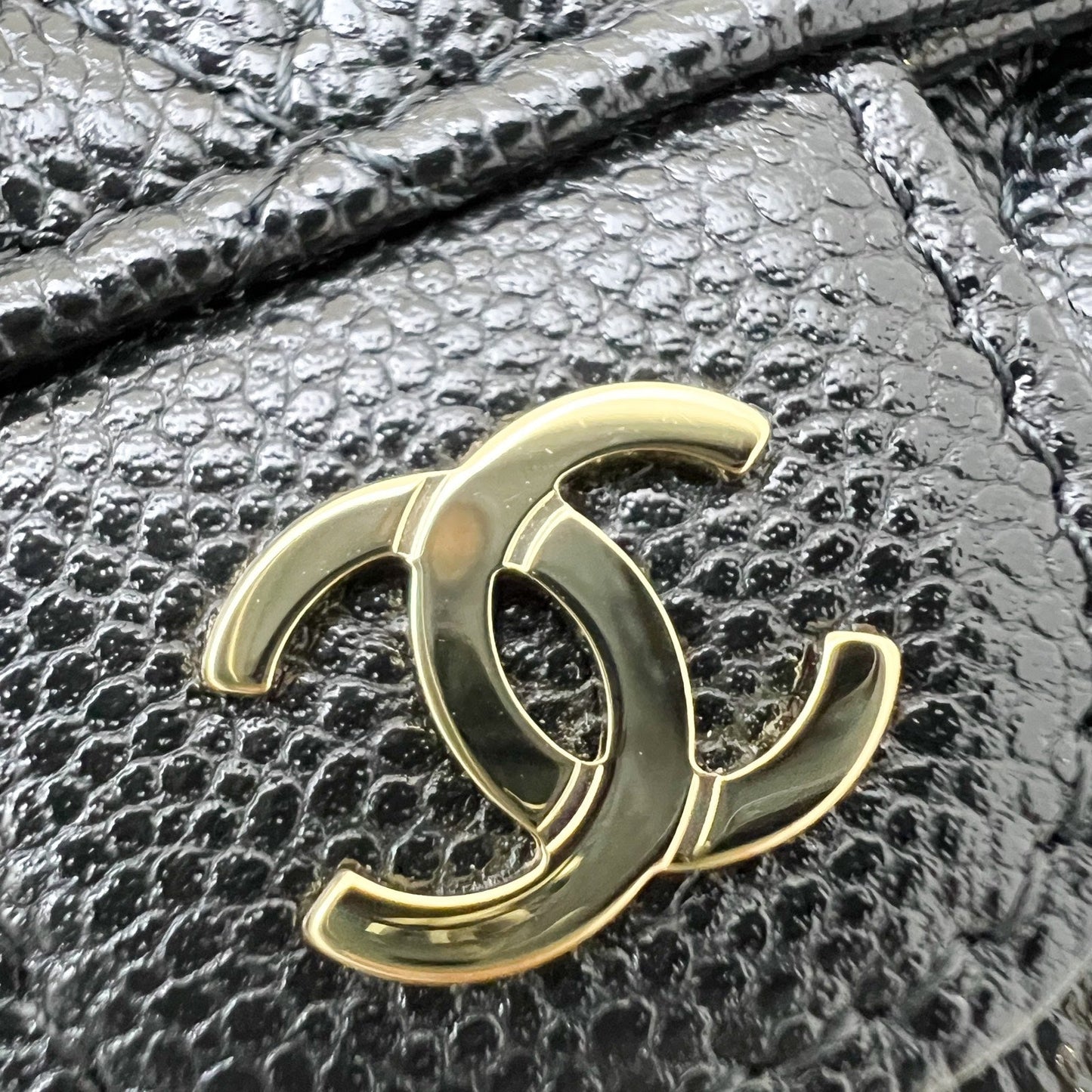Chanel Compact Small Trifold Wallet in Black Caviar and LGHW