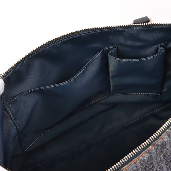 CHRISTIAN DIOR Flightline Denim Trotter Pattern Logo Plate Tote Bag Indigo/Orange