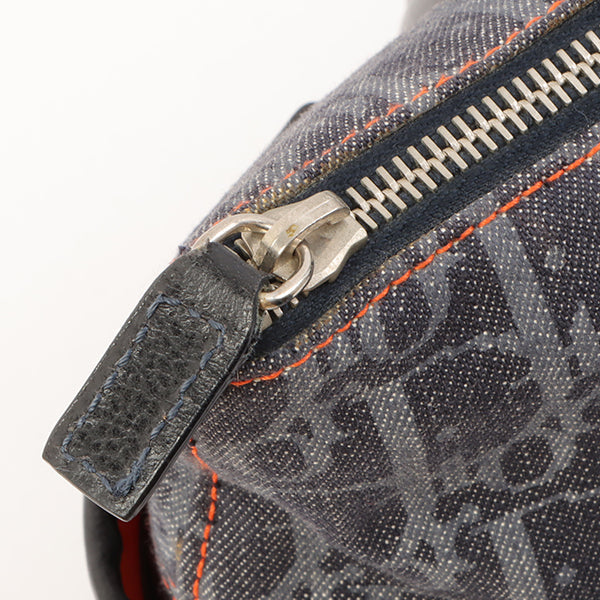 CHRISTIAN DIOR Flightline Denim Trotter Pattern Logo Plate Tote Bag Indigo/Orange