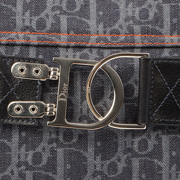 CHRISTIAN DIOR Flightline Denim Trotter Pattern Logo Plate Tote Bag Indigo/Orange