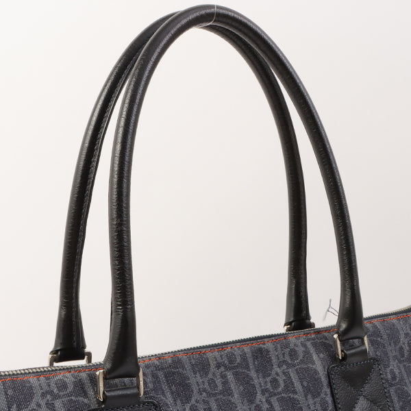 CHRISTIAN DIOR Flightline Denim Trotter Pattern Logo Plate Tote Bag Indigo/Orange