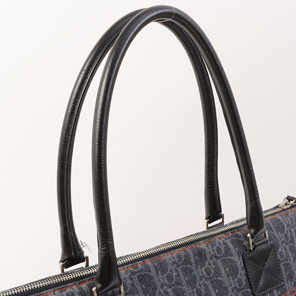 CHRISTIAN DIOR Flightline Denim Trotter Pattern Logo Plate Tote Bag Indigo/Orange