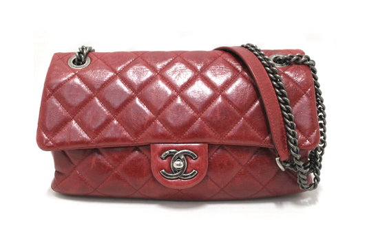 Chanel Red Aged Calfskin Leather Quilted Medium Easy Flap Shoul | Havik Shop.com - Shop Now at Havik Shop.com