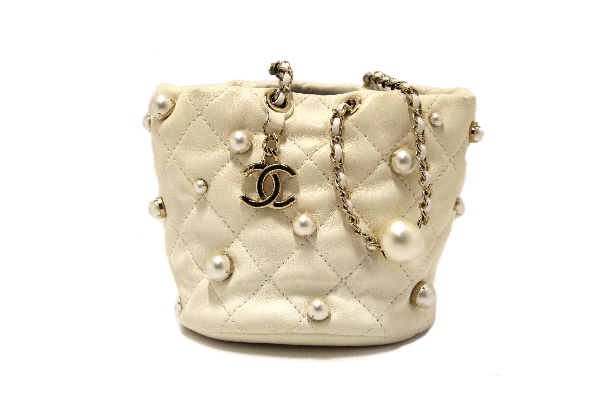 CHANEL Chanel Quilted Lambskin with Pearls Mini Drawstring Bucket Bag | Havik Shop.com - Shop Now at Havik Shop.com