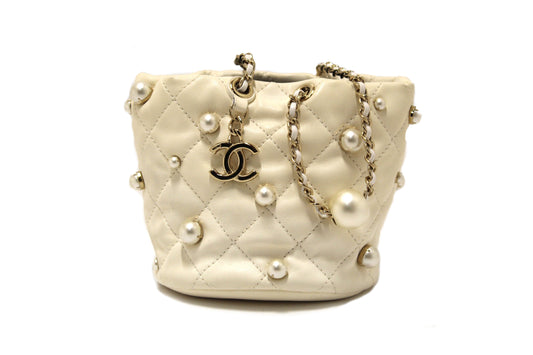 CHANEL Chanel Quilted Lambskin with Pearls Mini Drawstring Bucket Bag | Havik Shop.com - Shop Now at Havik Shop.com