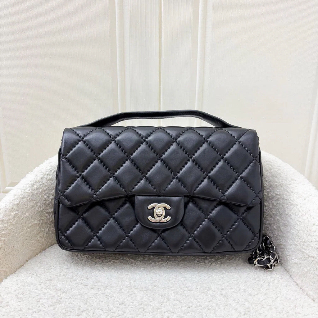 Chanel 15P Top Handle Flap Bag in Black Lambskin and SHW (Model: A94178)