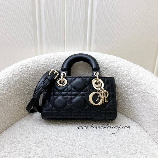 Dior Micro Lady D-Joy Bag in Black Cannage Lambskin and LGHW (Model: S0910ONGE)
