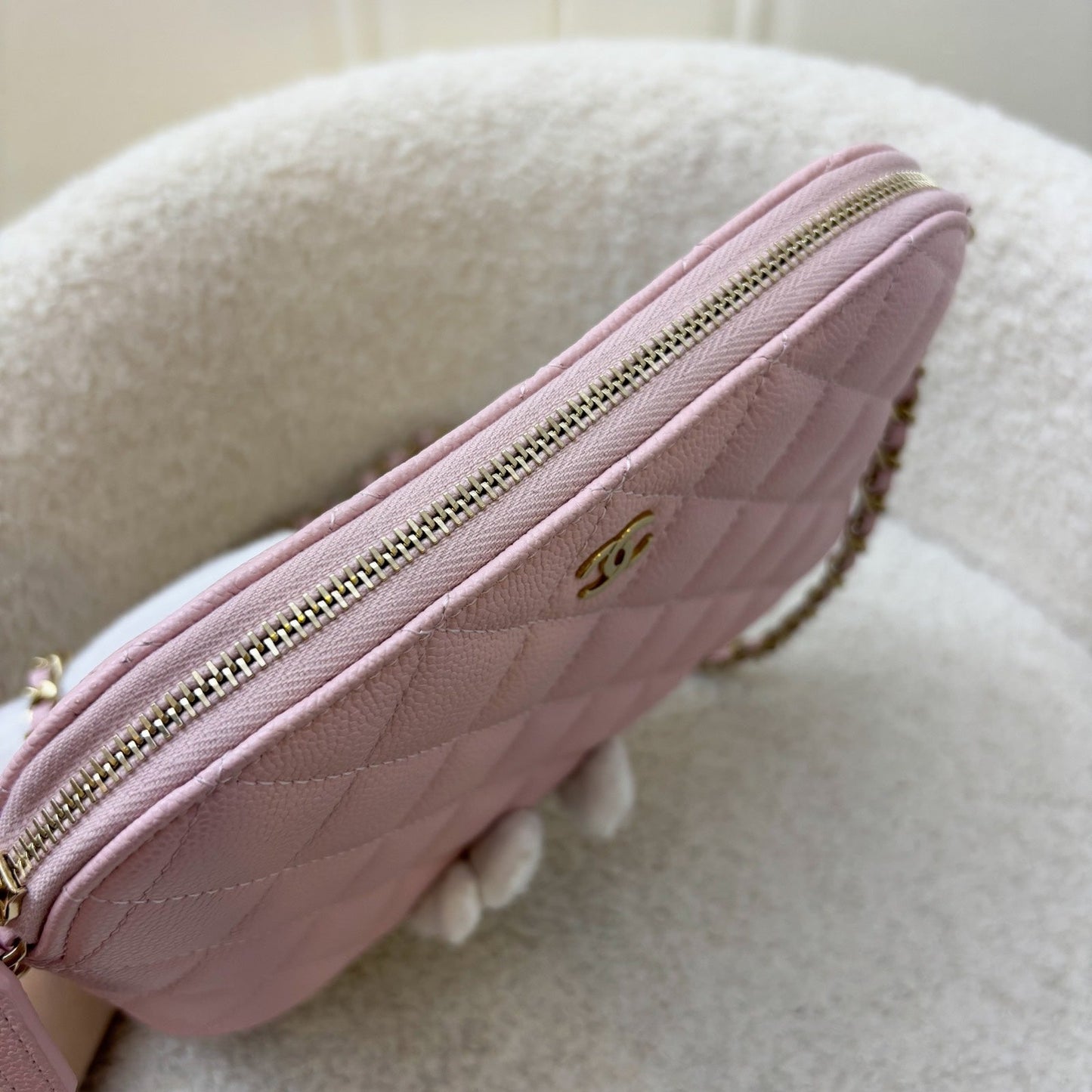 Chanel 24K Medium Pouch / Clutch with Chain in Sakura Pink Caviar and LGHW (Model: AP4016)
