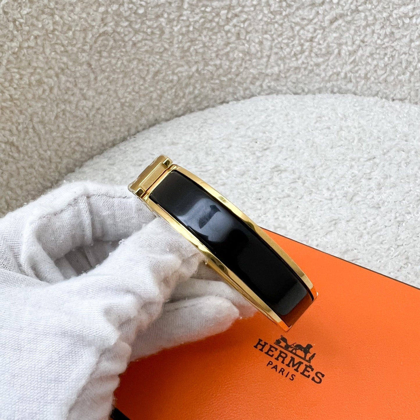 Hermes Clic H Bracelet in Noir Black Enamel and GHW