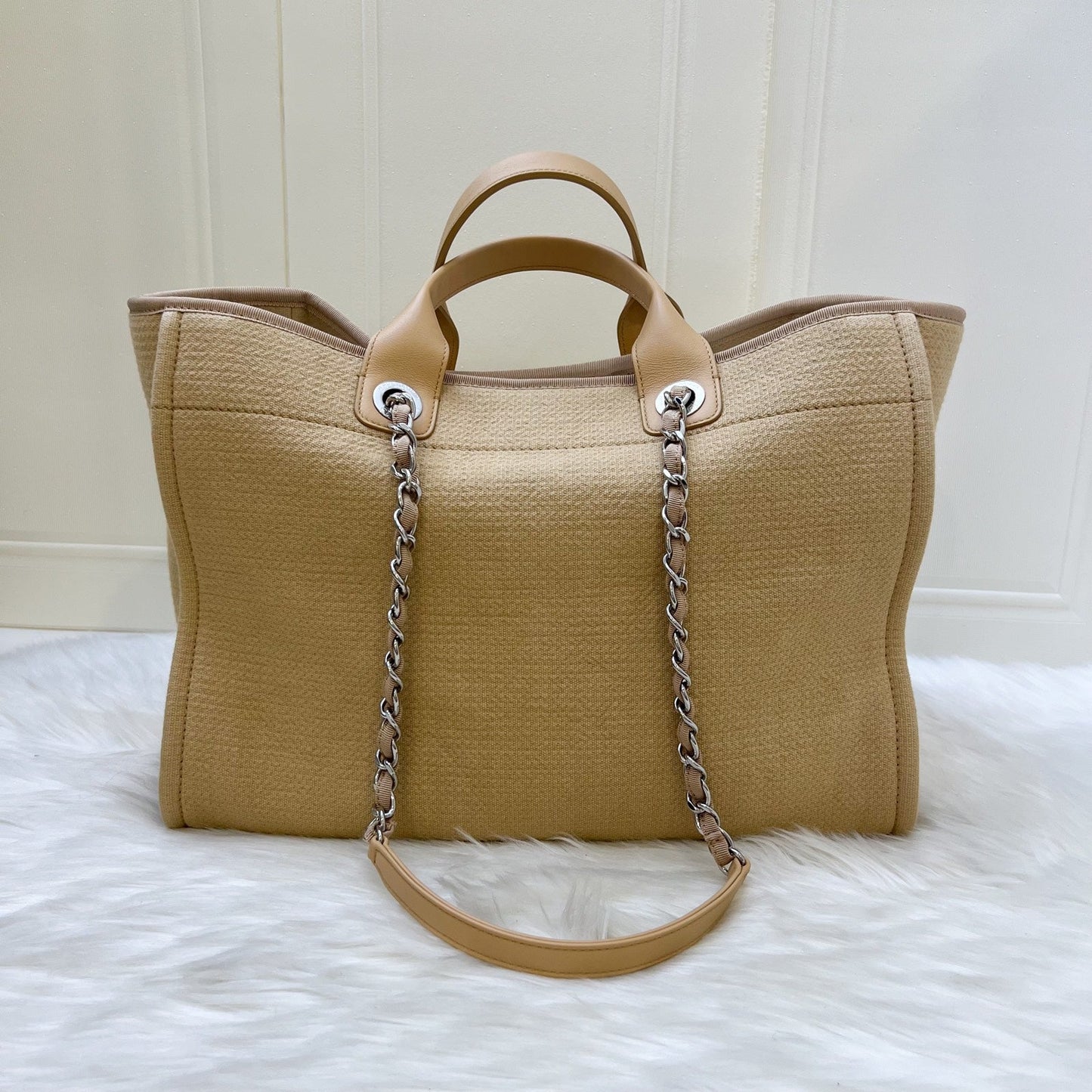 Chanel Large Deauville Tote in 22C Beige Fabric SHW
