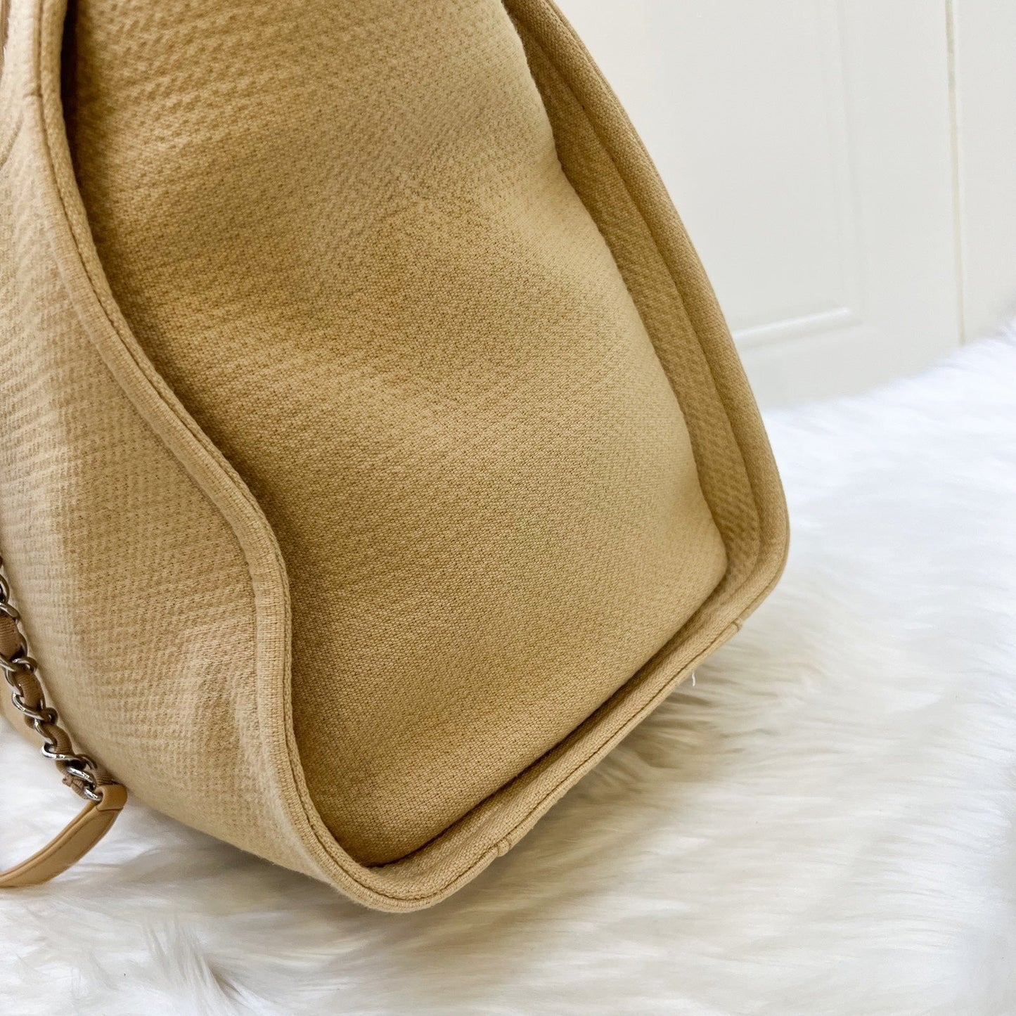 Chanel Large Deauville Tote in 22C Beige Fabric SHW