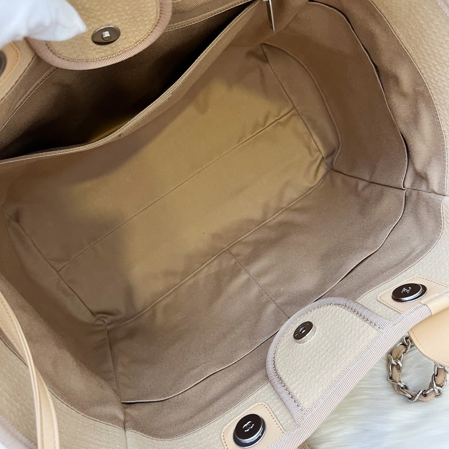 Chanel Large Deauville Tote in 22C Beige Fabric SHW