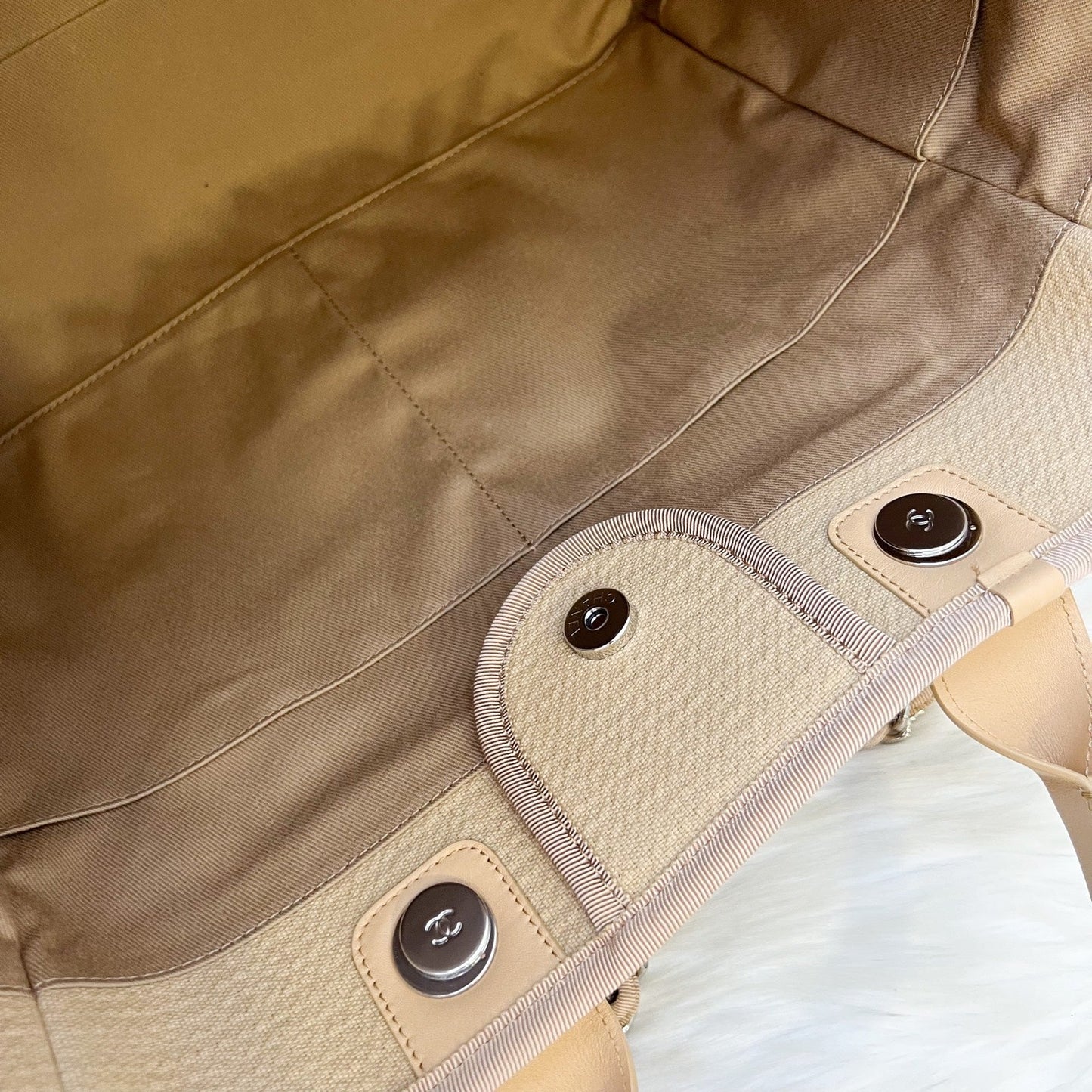 Chanel Large Deauville Tote in 22C Beige Fabric SHW