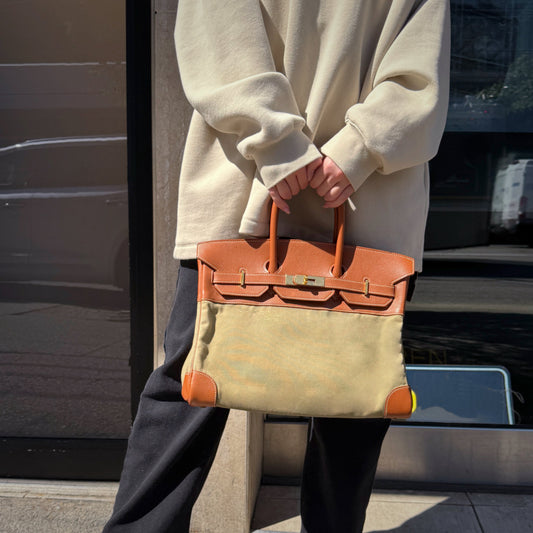 Hermes Brikin 35 Brown Epsom Olivia Canvas Gold Year2016