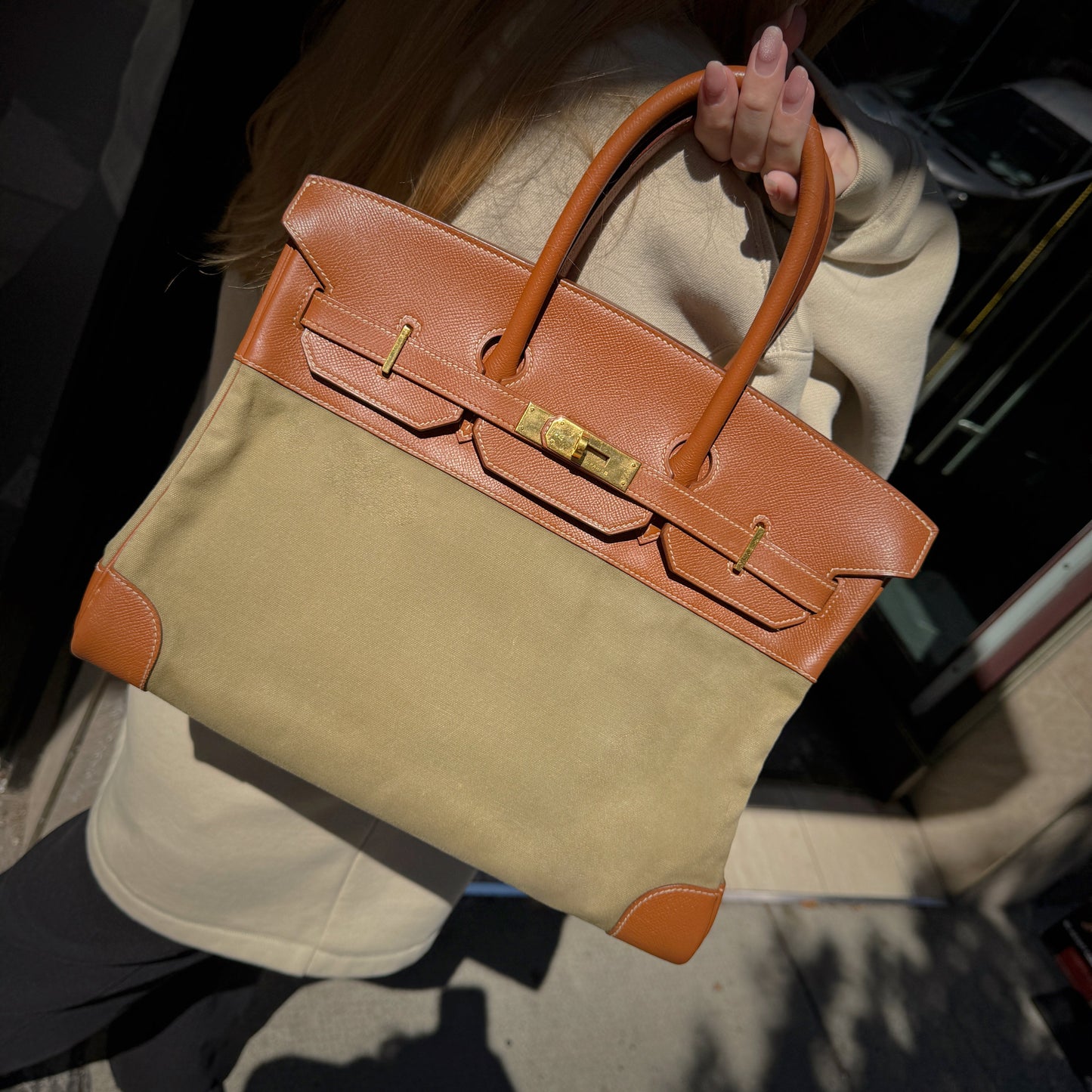 Hermes Brikin 35 Brown Epsom Olivia Canvas Gold Year2016