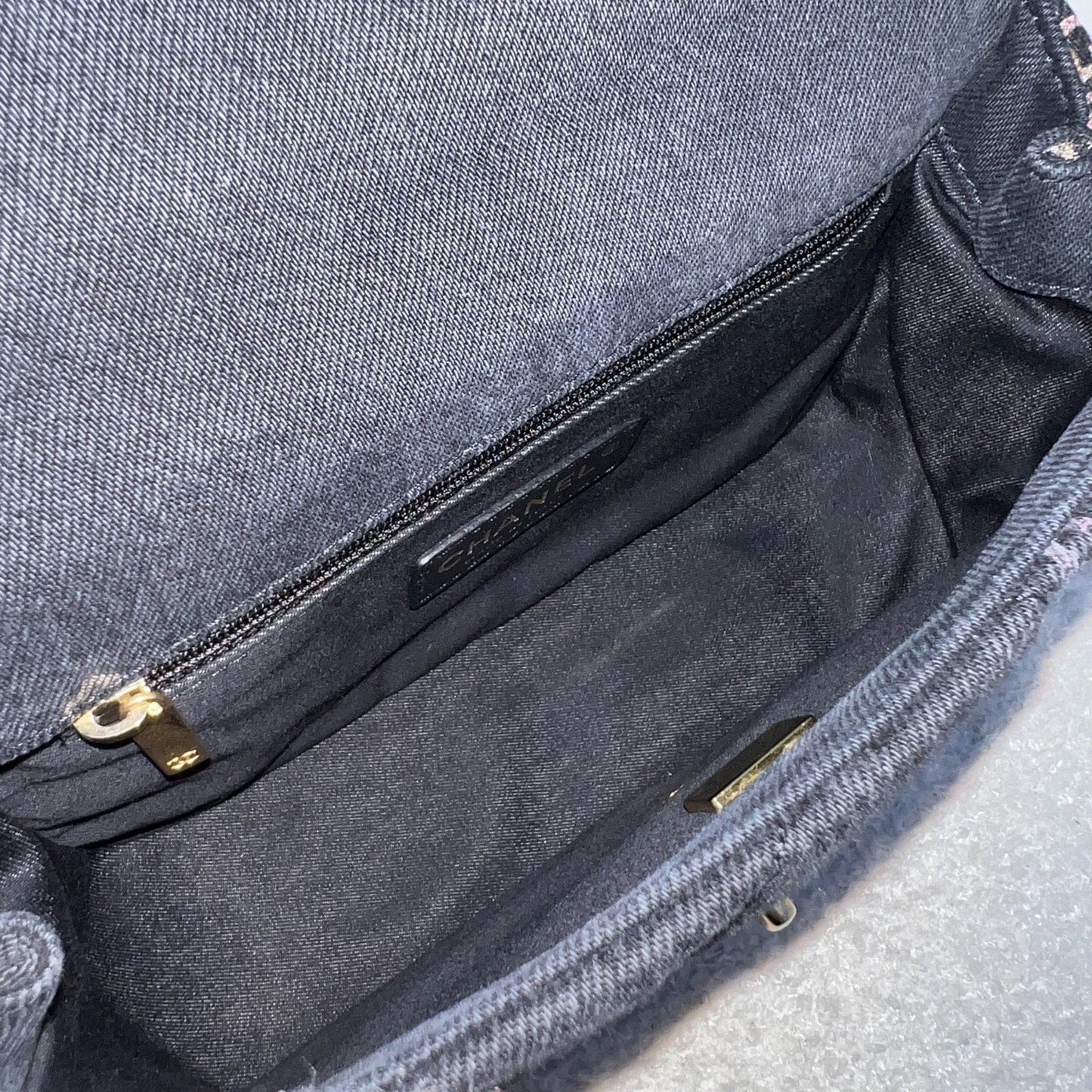 Chanel 22P Denim Mood Small Flap Bag in Black Printed Denim and AGHW