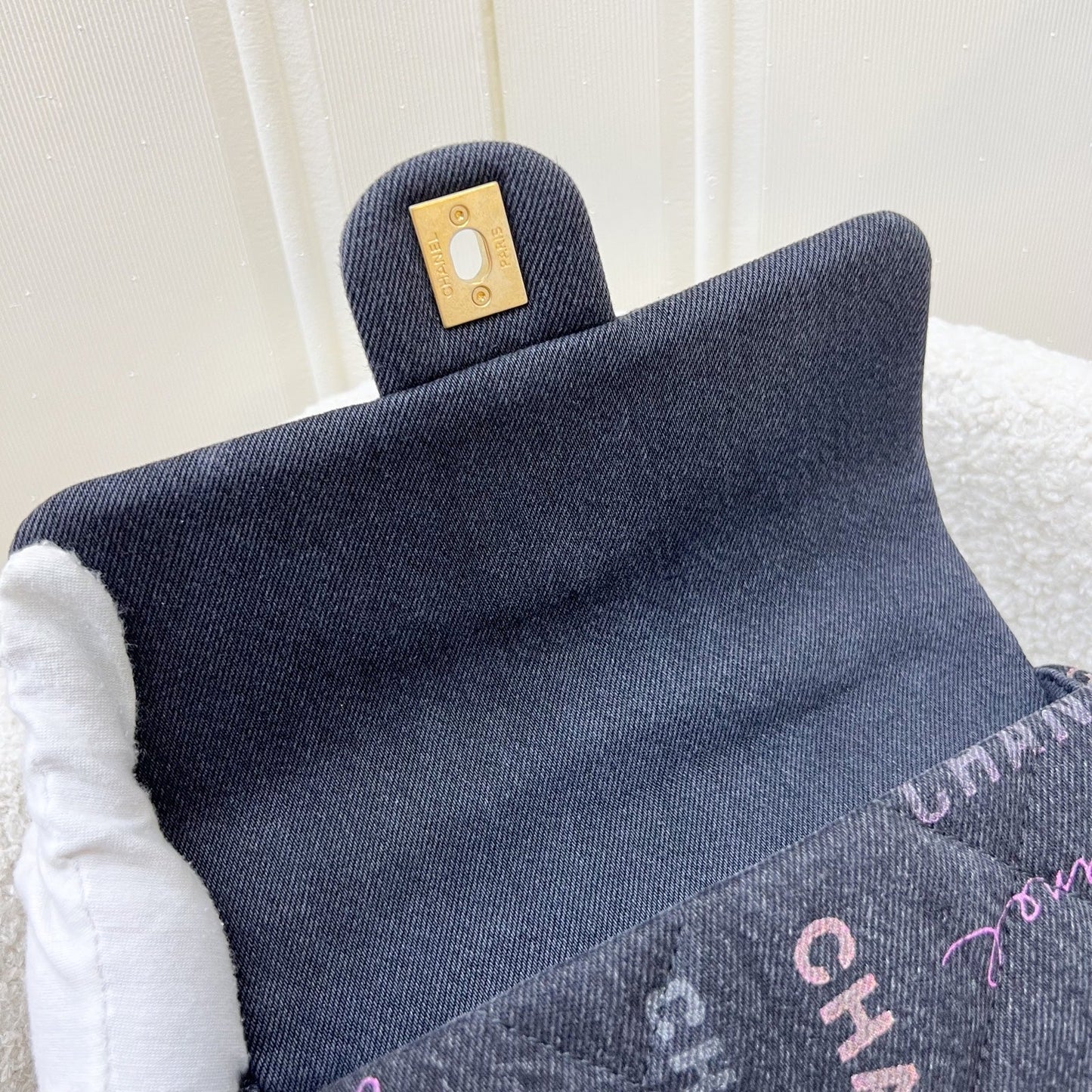 Chanel 22P Denim Mood Small Flap Bag in Black Printed Denim and AGHW