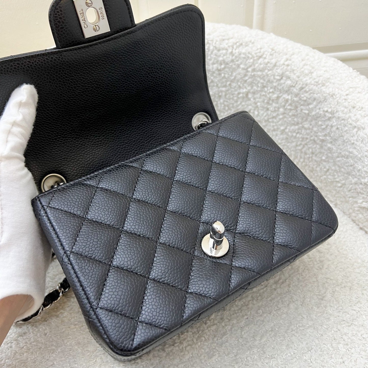 Chanel Classic Mini Square Flap in Black Caviar and SHW