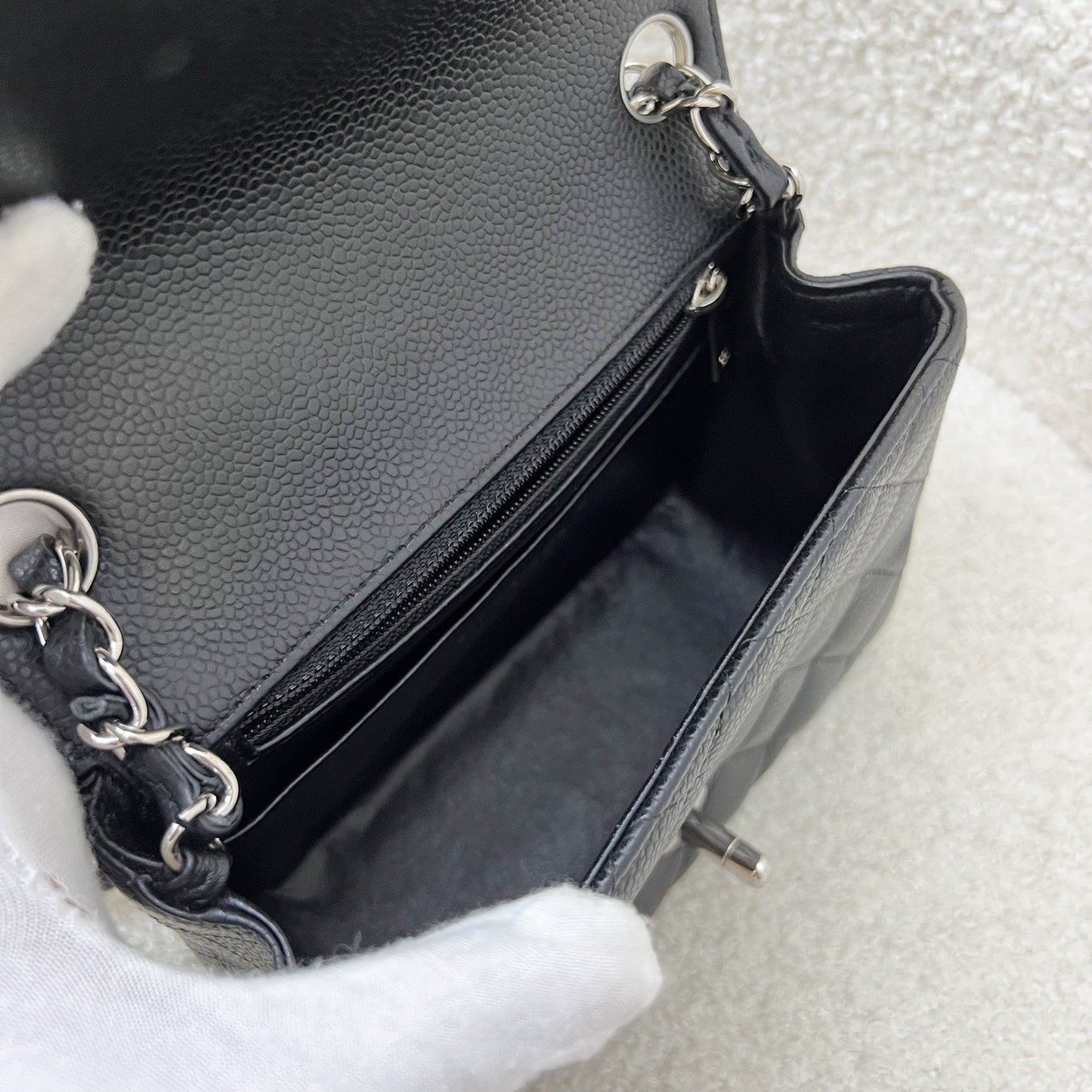 Chanel Classic Mini Square Flap in Black Caviar and SHW