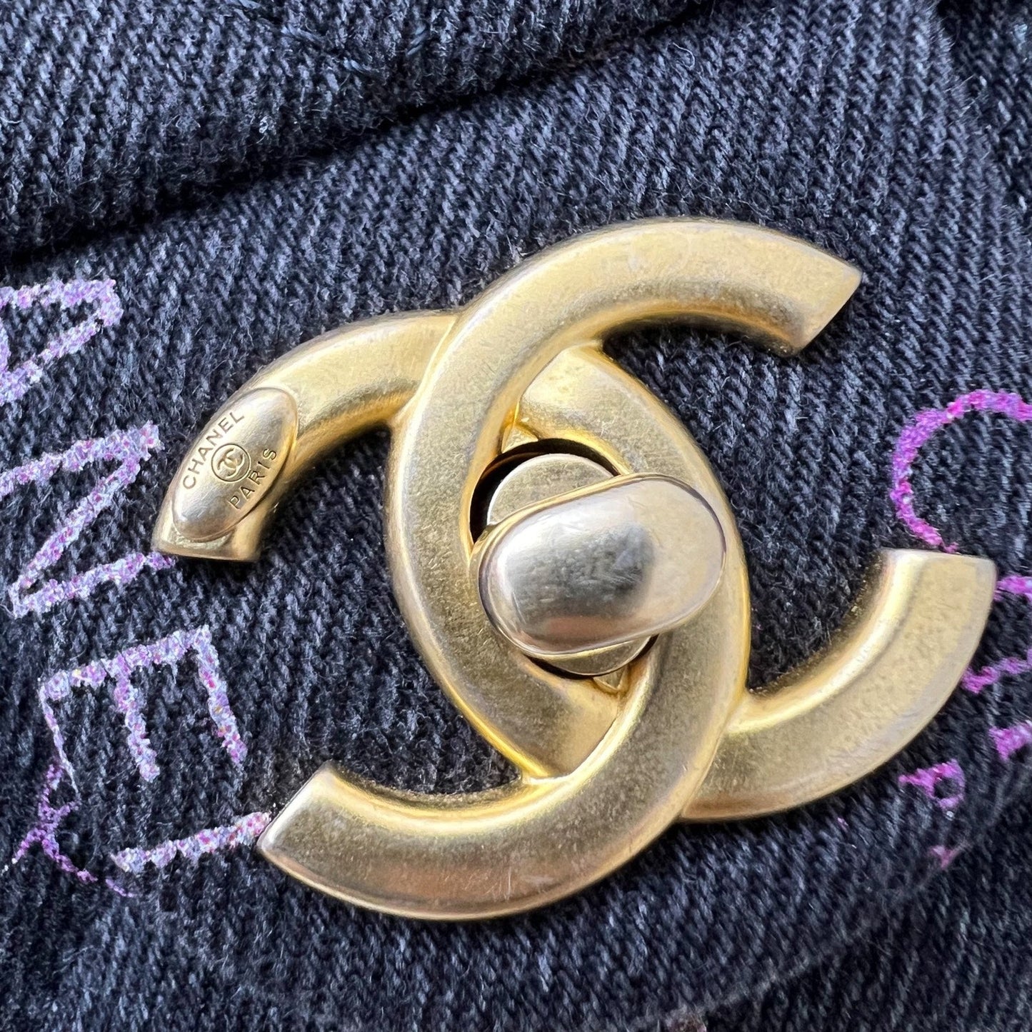 Chanel 22P Denim Mood Small Flap Bag in Black Printed Denim and AGHW