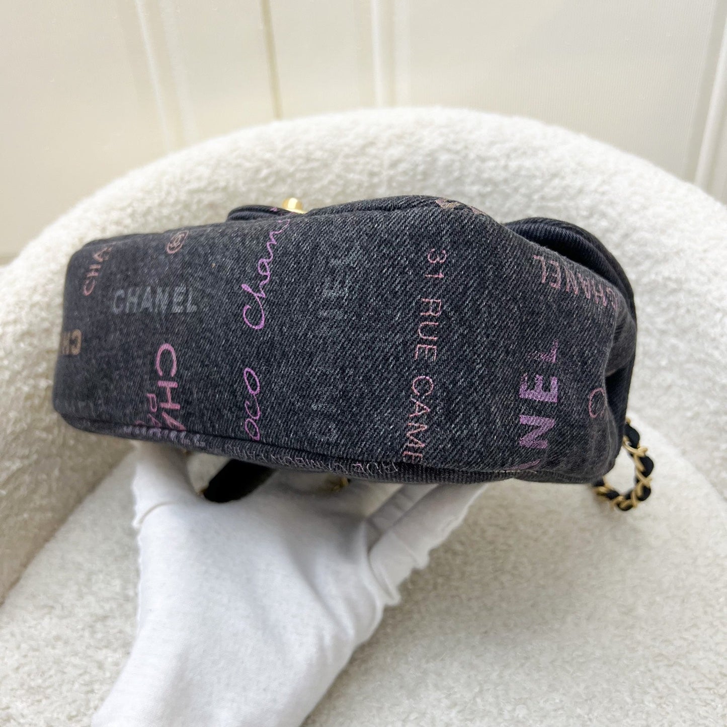 Chanel 22P Denim Mood Small Flap Bag in Black Printed Denim and AGHW