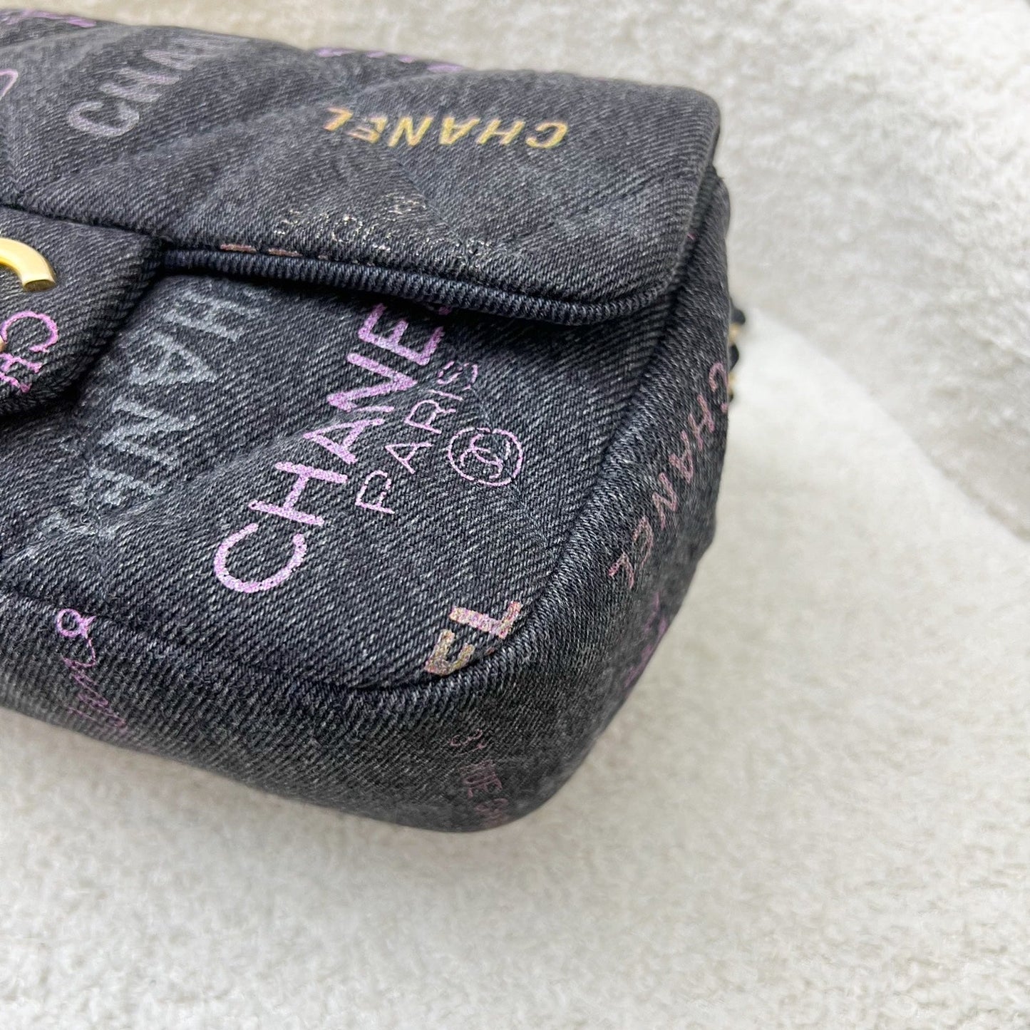 Chanel 22P Denim Mood Small Flap Bag in Black Printed Denim and AGHW