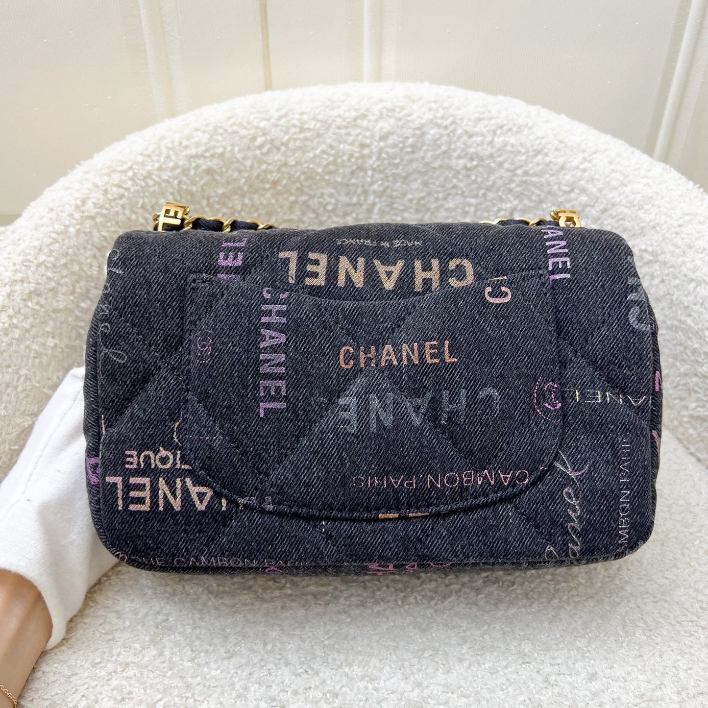 Chanel 22P Denim Mood Small Flap Bag in Black Printed Denim and AGHW