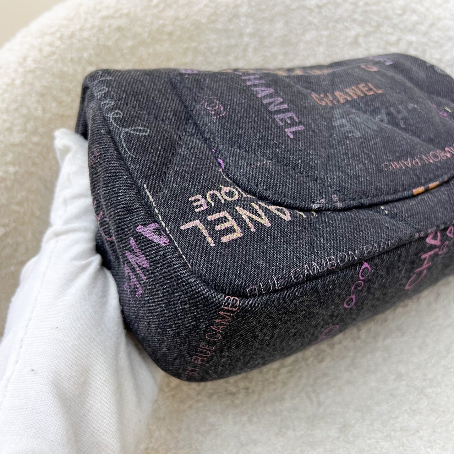 Chanel 22P Denim Mood Small Flap Bag in Black Printed Denim and AGHW