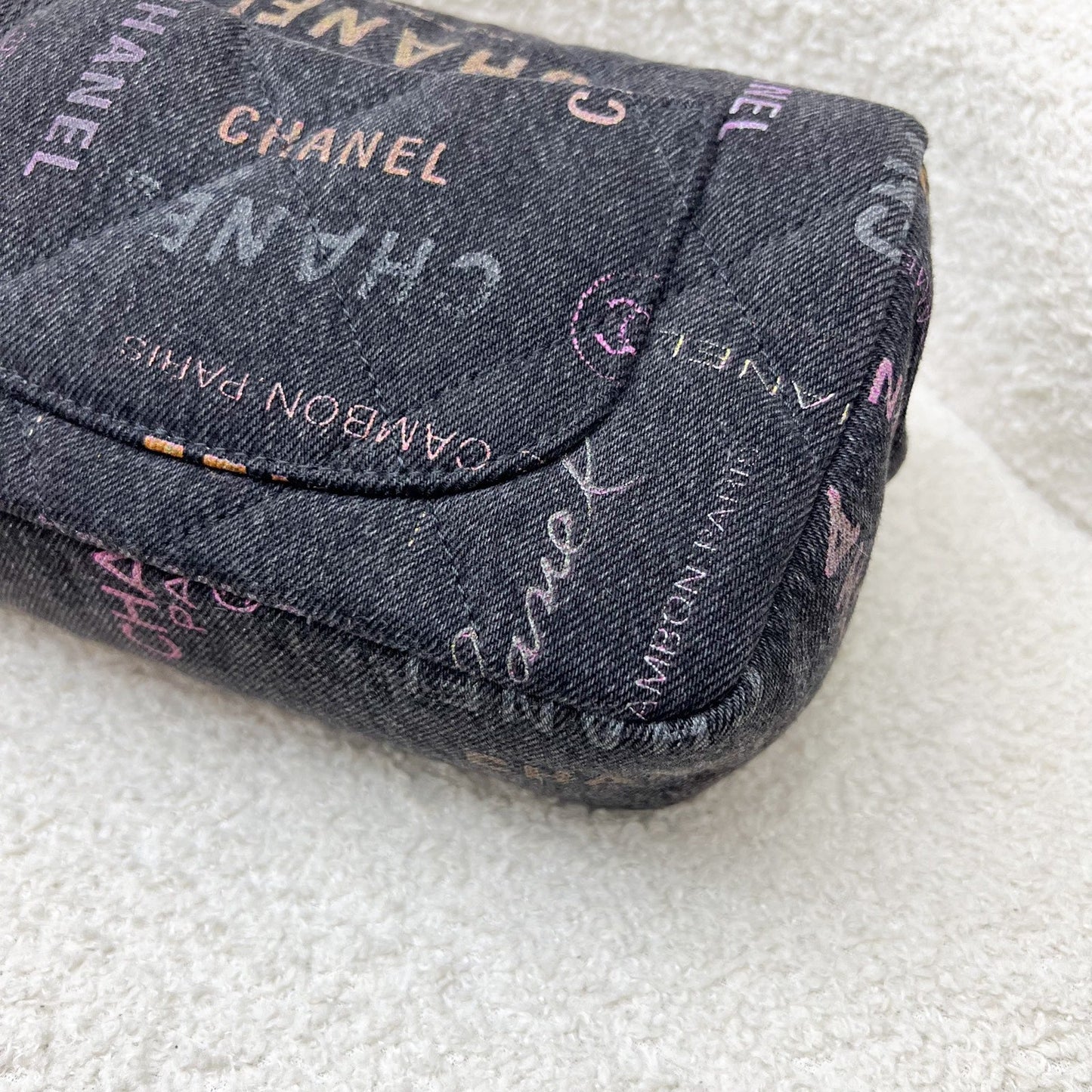 Chanel 22P Denim Mood Small Flap Bag in Black Printed Denim and AGHW