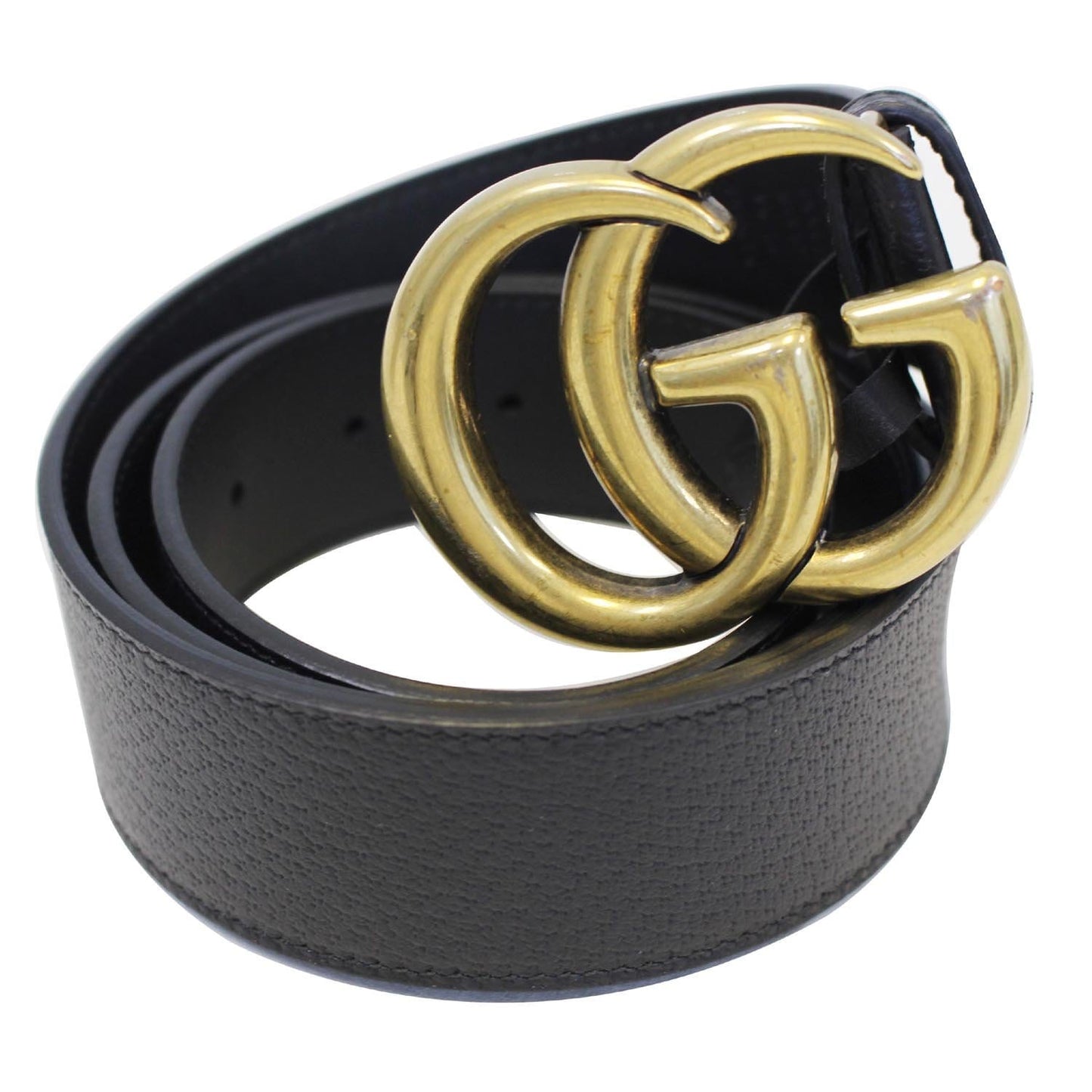 GUCCI Double G Buckle Leather Belt Black Size 41