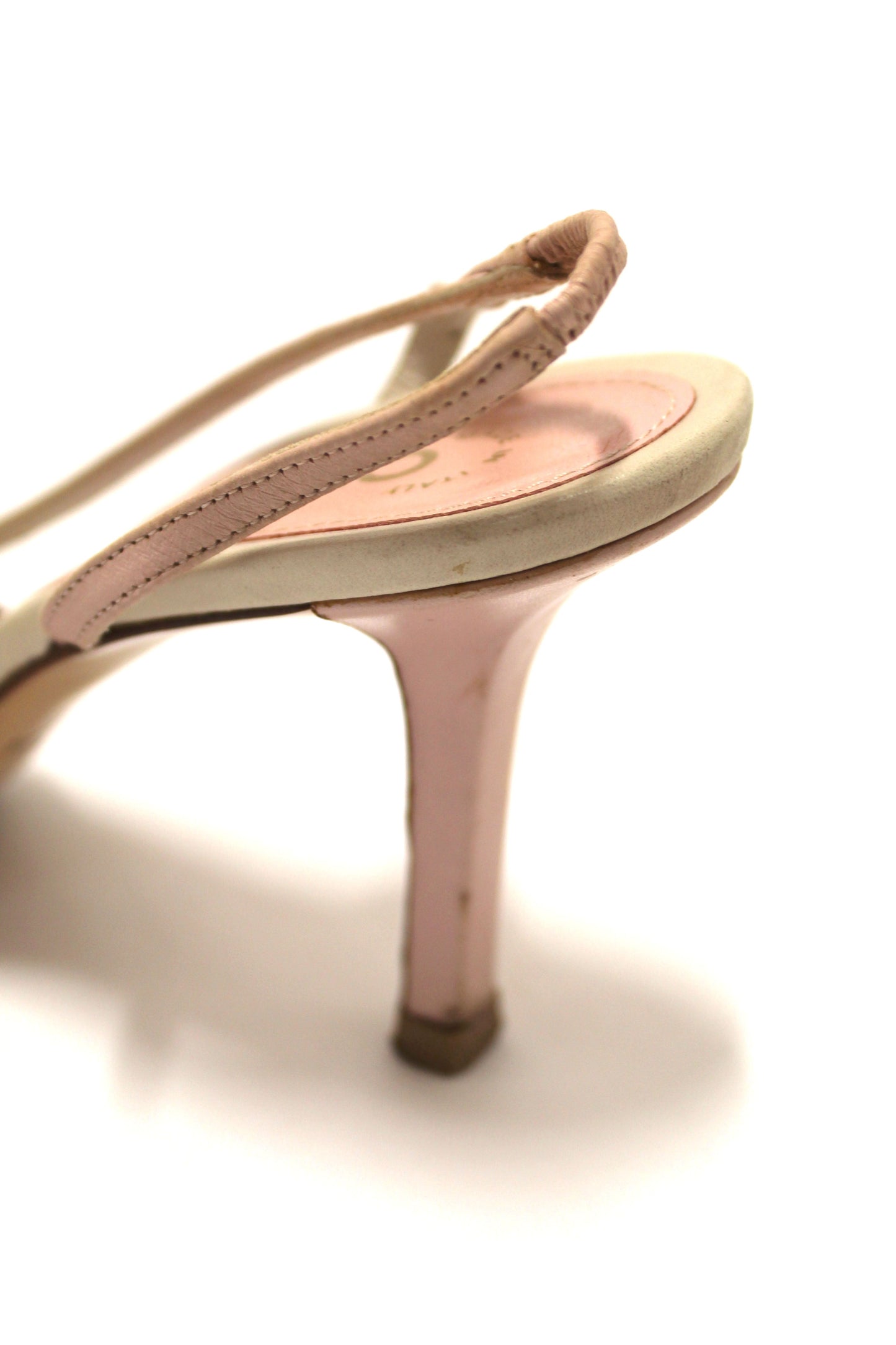 Chanel Vintage Pink/White Leather Slingback Sandal Heel Shoes Size 37