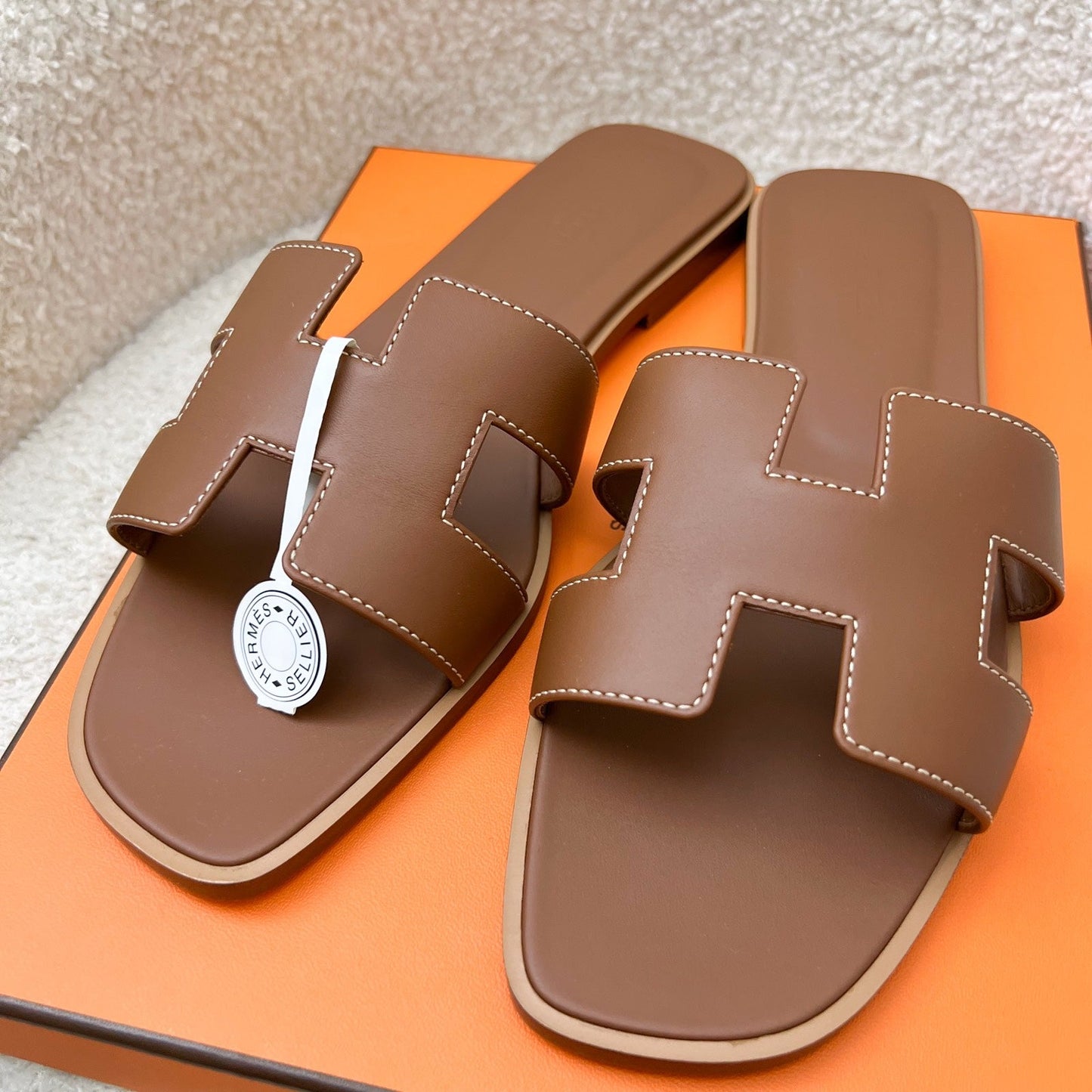 Hermes Oran Sandals in Gold Box Calfskin Sz 40