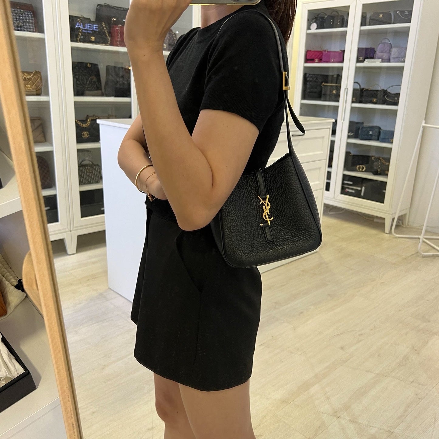 Saint Laurent YSL Baby Le 5 À 7 Supple Hobo in Black Grained Calfskin and GHW