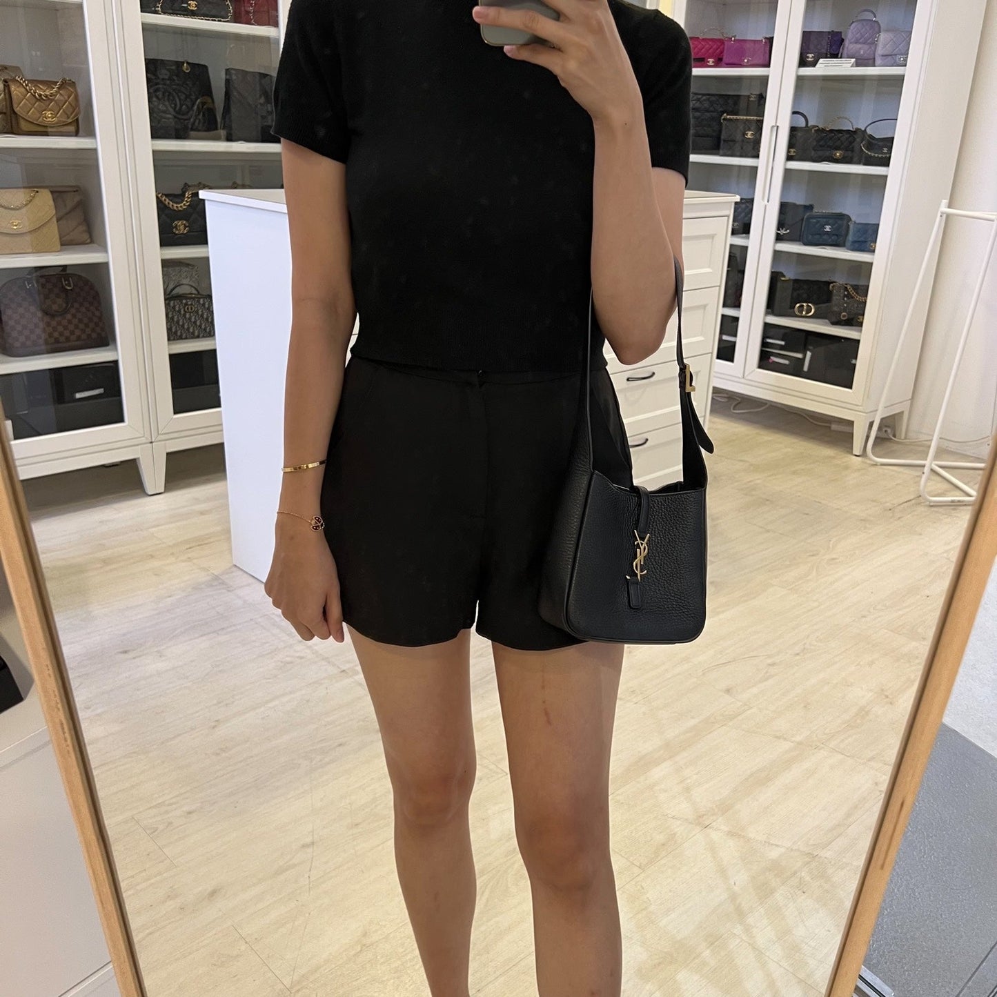 Saint Laurent YSL Baby Le 5 À 7 Supple Hobo in Black Grained Calfskin and GHW