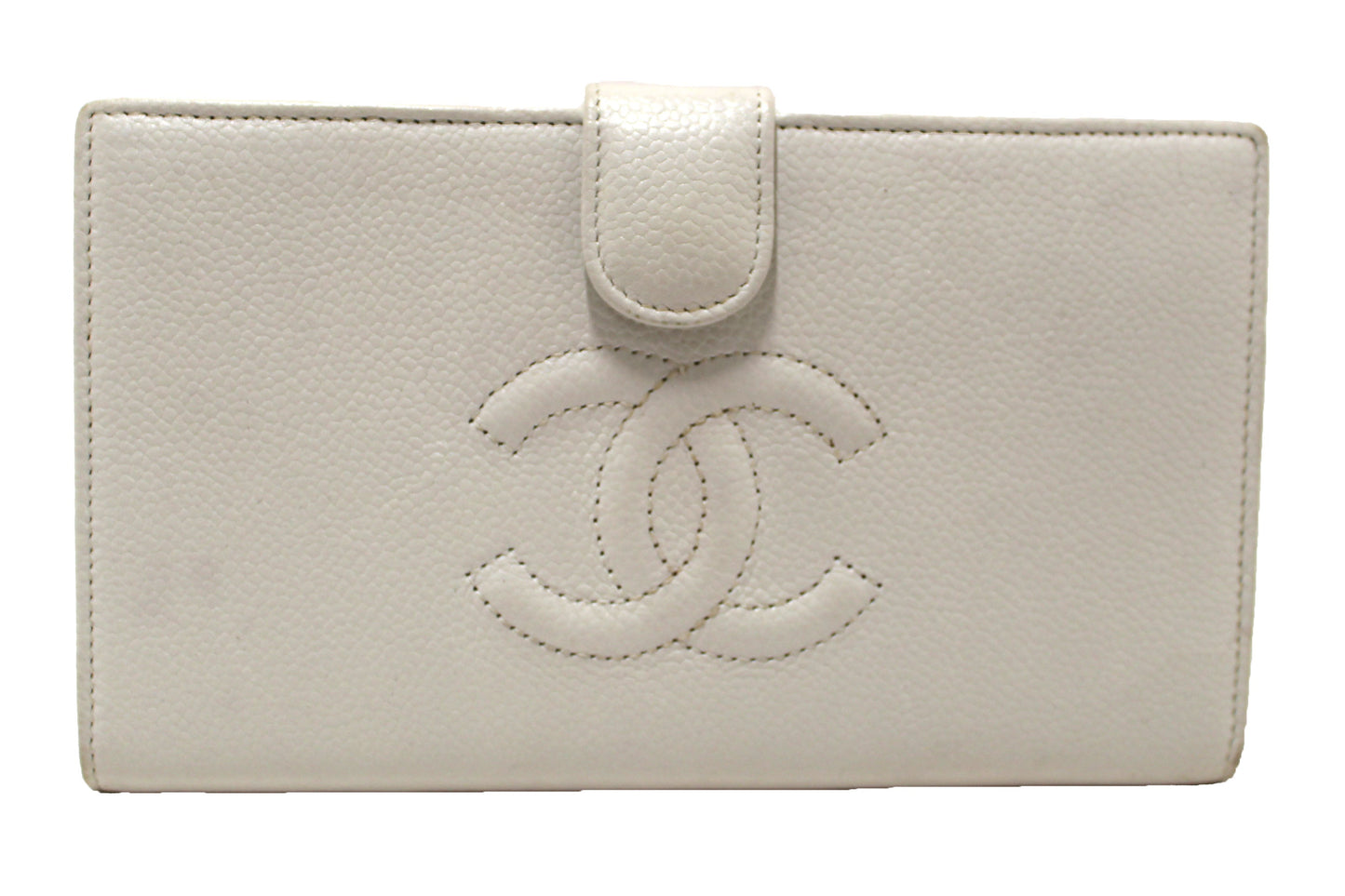 CHANEL Chanel Vintage White Caviar CC Leather Classic Long Wallet | Havik Shop.com - Shop Now at Havik Shop.com