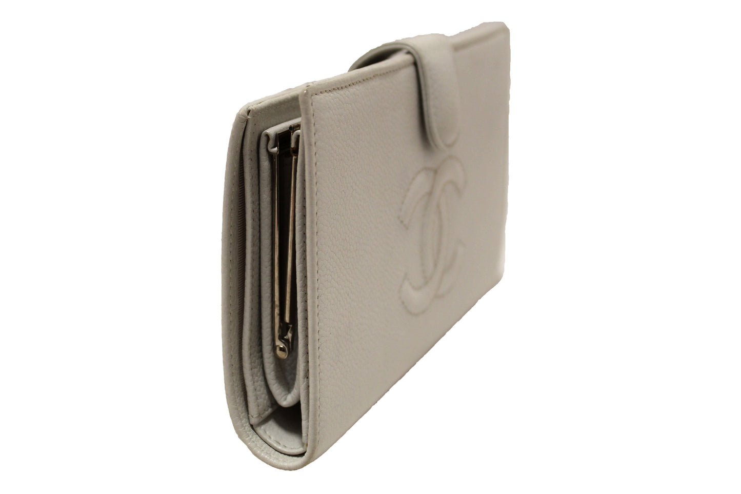 Chanel Vintage White Caviar CC Leather Classic Long Wallet